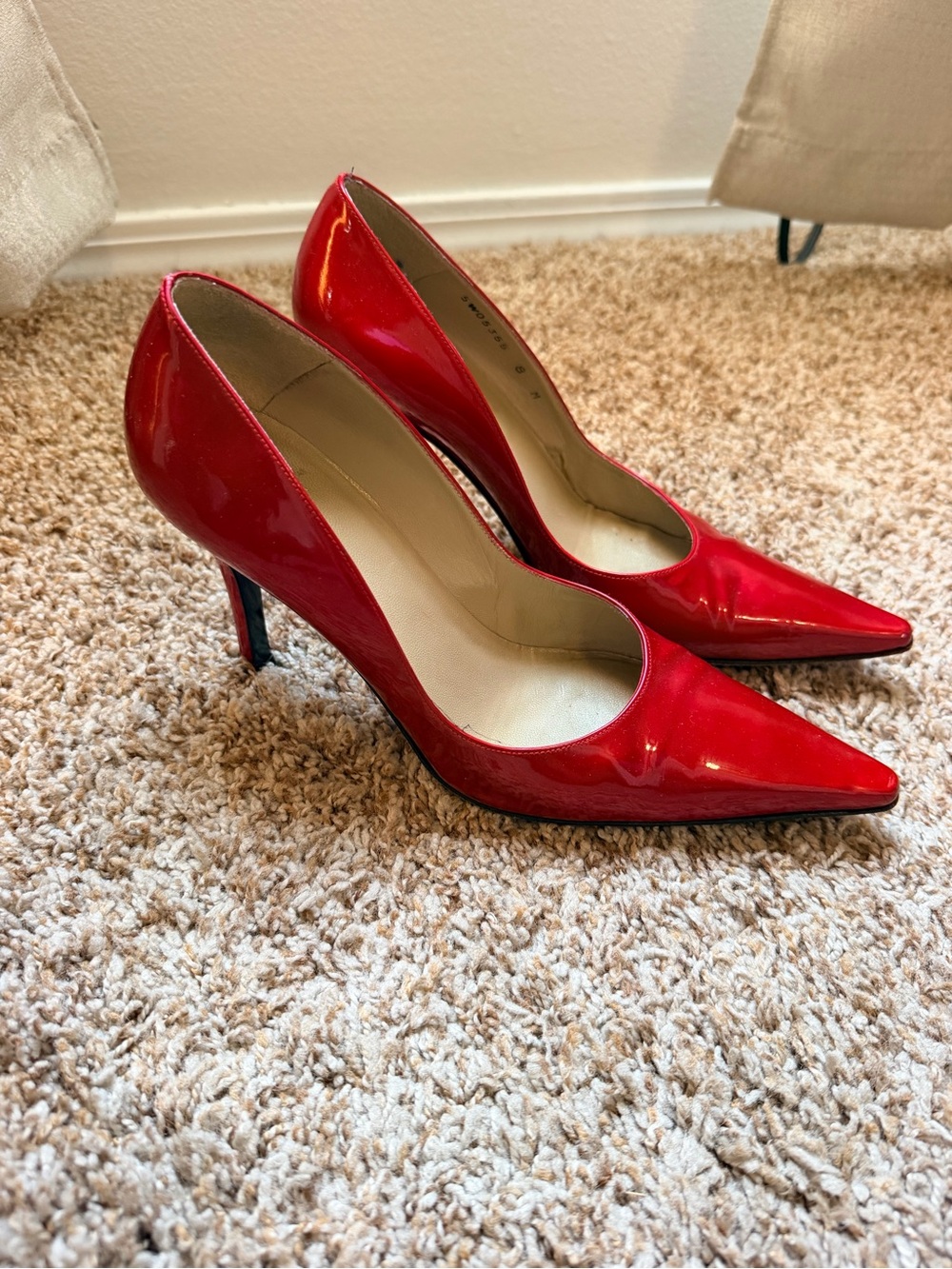 Stuart Weitzman Red Patent Pointed-Toe Pumps